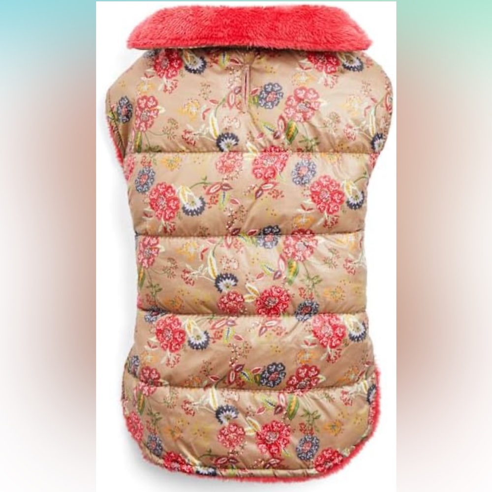Youly Reversible Cozy Red Floral Dog Coat